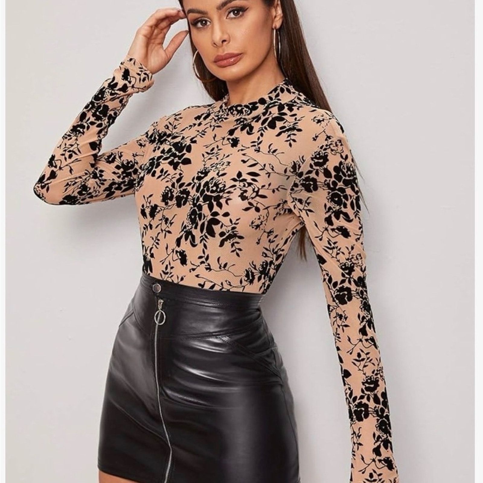 Other New Floral Black and Tan Long Sleeve Top size S Size S / US 4 / IT 40 - 1 Thumbnail