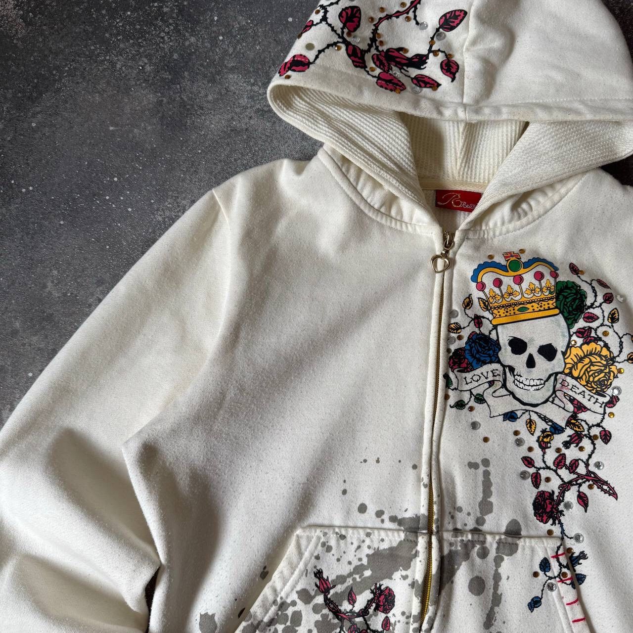 Hysteric Glamour × Japanese Brand × Vintage Y2K Rhinestones Tattoo Printed Zip Hoodie (Ed Hardy Style) Size XL / US 12-14 / IT 48-50 - 4 Thumbnail