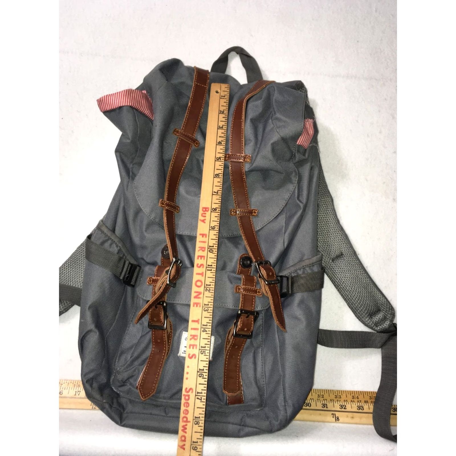 Vogue VINTAGE KAUKKO Back Pack Striped Canvas Lined Large Gray/Red Men Bag Backpack Mens Sizes: Large Size ONE SIZE - 4 Thumbnail