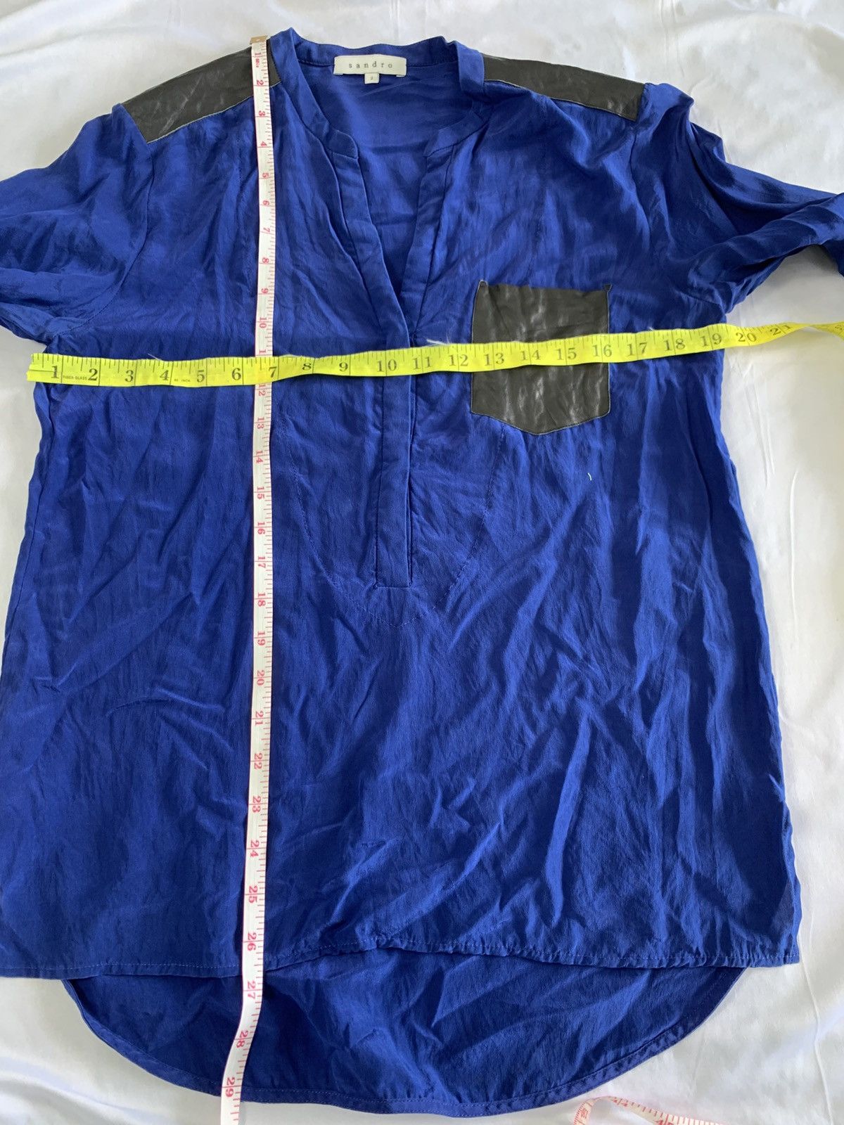 Sandro Loose blue blouse sandro with black faux leather Size M / US 6-8 / IT 42-44 - 9 Thumbnail