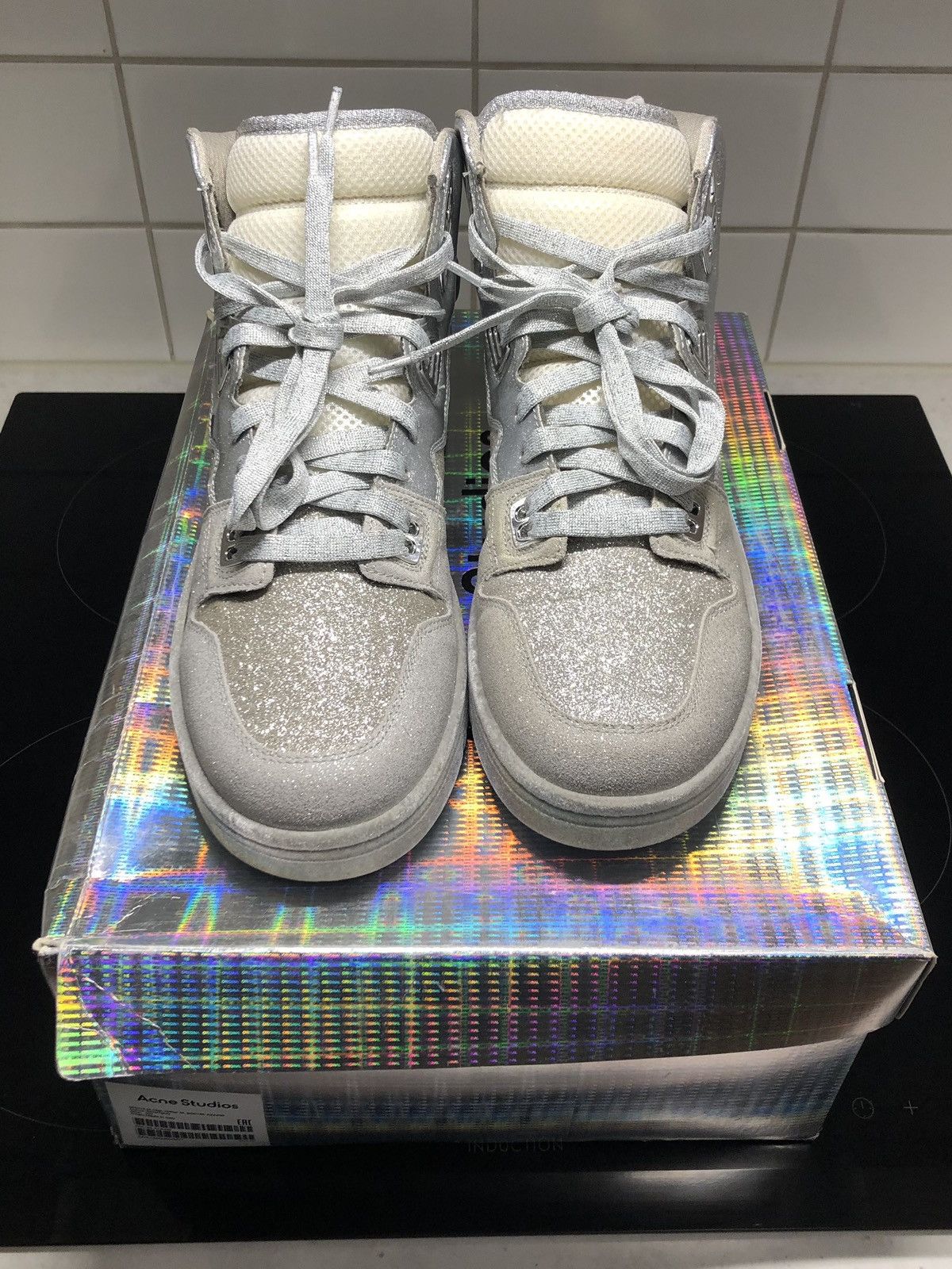 Acne Studios Acne Studios Silver HighTop Glitter Sneakers Size US 10 / EU 43 - 2 Thumbnail