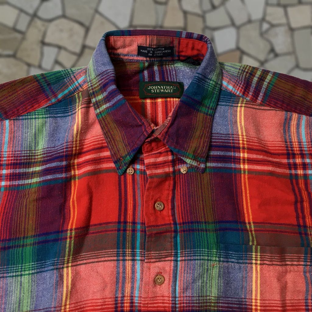 Vintage STEWART Shirt Size XL Plaid Cotton Button-Up Men's Soft Size US XL / EU 56 / 4 - 1 Thumbnail