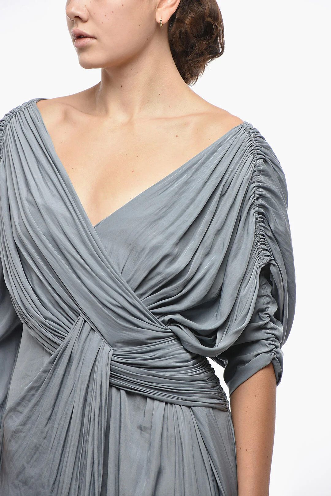 Lanvin og1mm0426 Draped Silk Dress in Grey Size M / US 6-8 / IT 42-44 - 3 Thumbnail