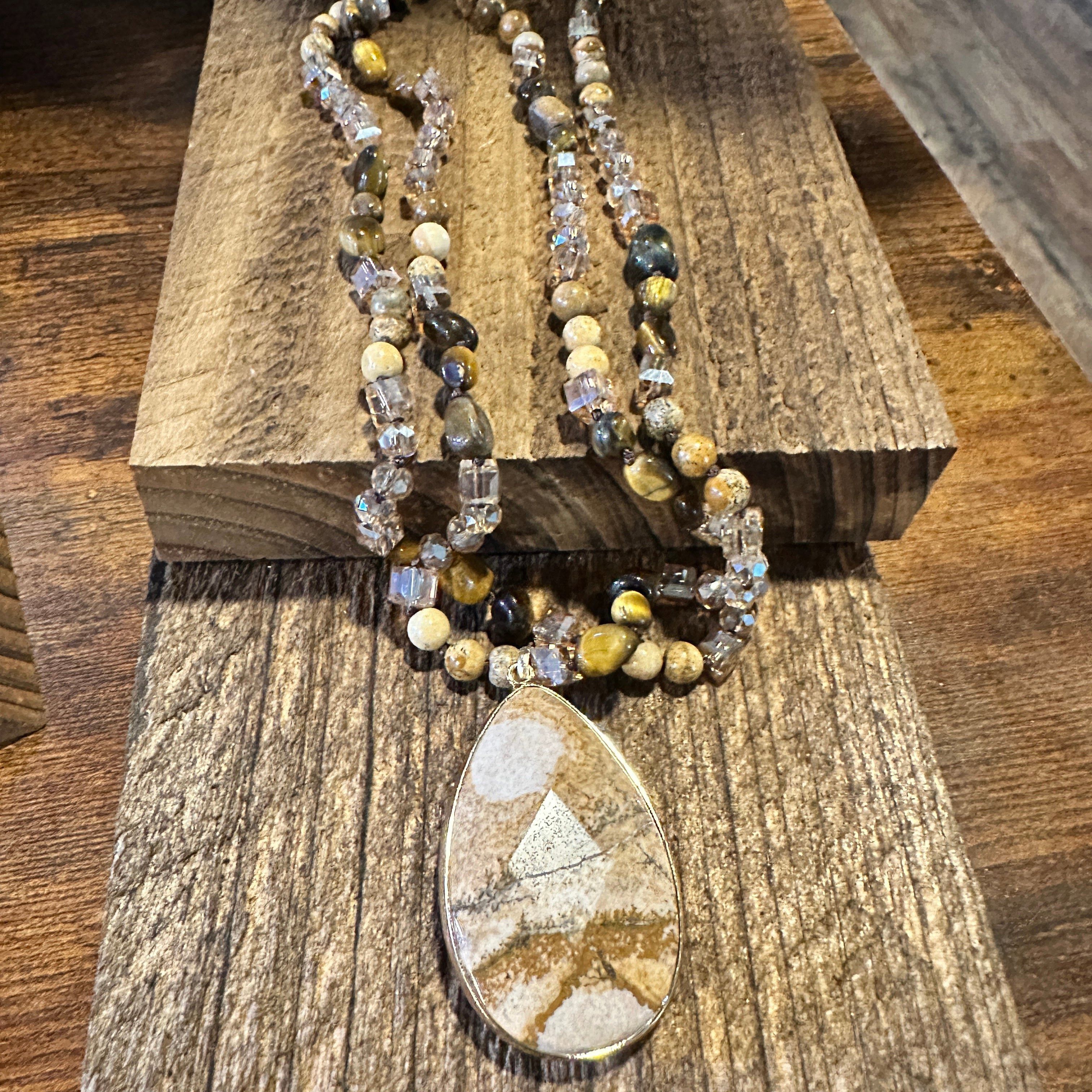 Other Bohemian Natural Stone Glass Knot Pendant Necklace | Gift Bo Size ONE SIZE - 4 Thumbnail
