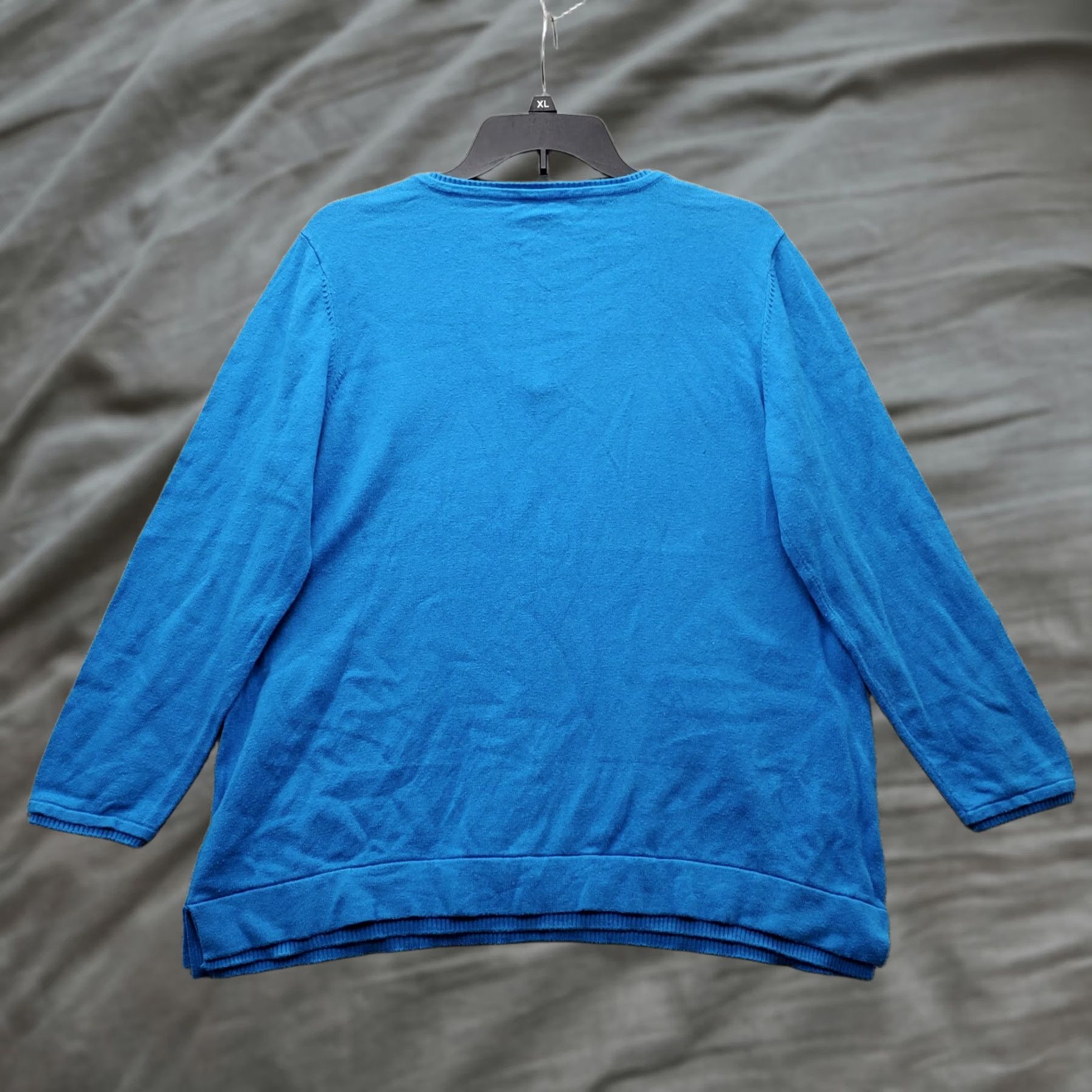 J. Jill J. Jill Sweater Womens Petite Large Blue Solid Tight Knit V Neck Pullover Size L / US 10 / IT 46 - 1 Thumbnail