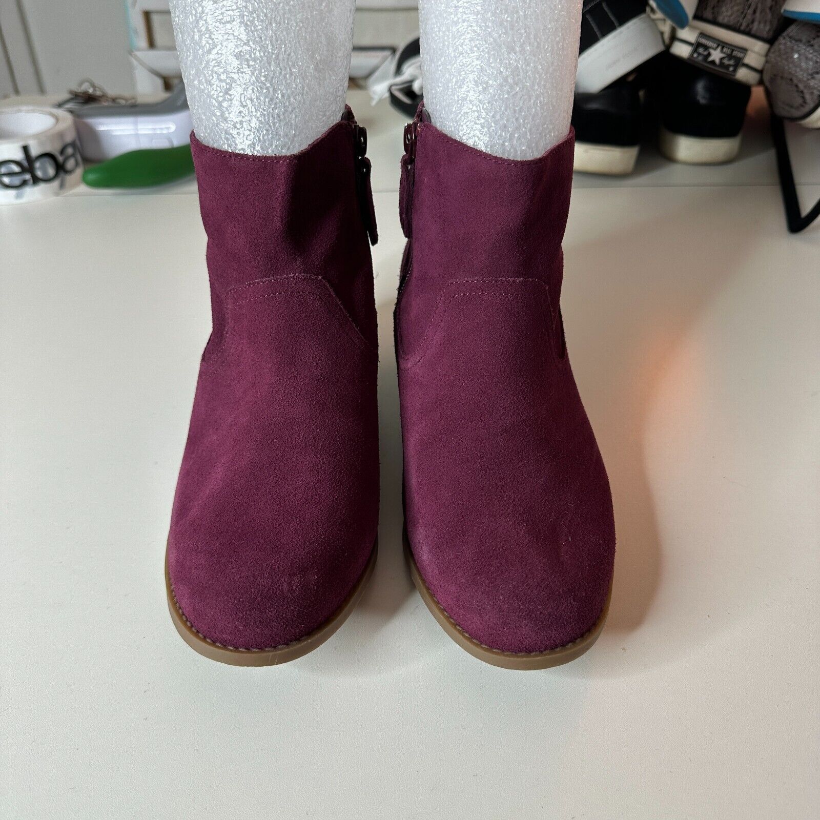 Vionic Vionic Vera Eggplant Suede Ankle Boot Side Zipper Low Heels Size US 8.5 / IT 38.5 - 5 Thumbnail