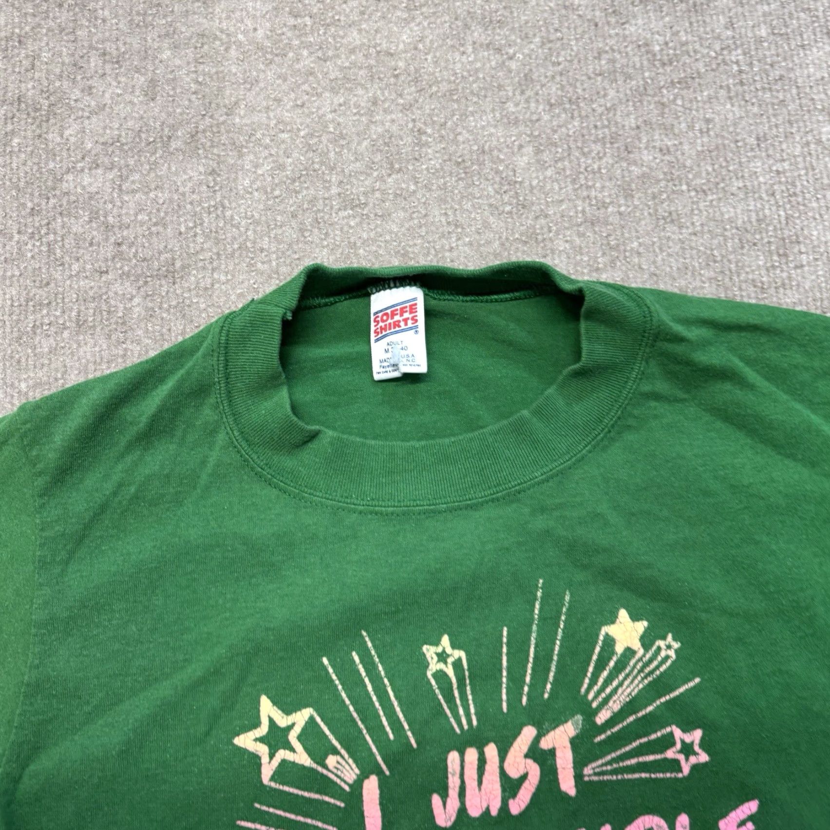 Vintage VINTAGE M & M Graphic T Shirt Mens M 80s Green I Just Cant Handle It USA Made Short Sleeve Crew Neck Cotton Blend Polyester Womens?? Size US M / EU 48-50 / 2 - 3 Thumbnail
