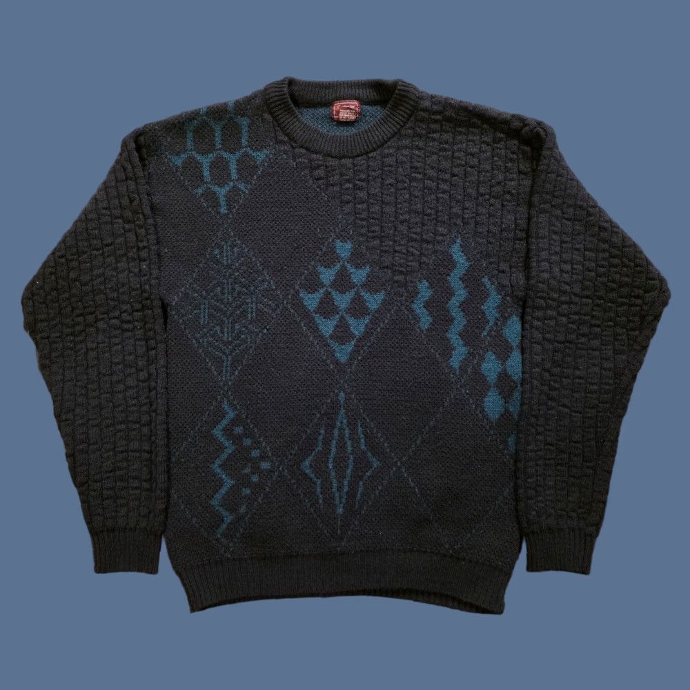 Vintage VINTAGE Cambridge Classics Waffle Knit Crewneck Sweater Medium Mens Blue Wool/Acrylic Geometric 90s Dad Classic Pullover Crew Neck Shoes? Size US M / EU 48-50 / 2 - 1 Thumbnail
