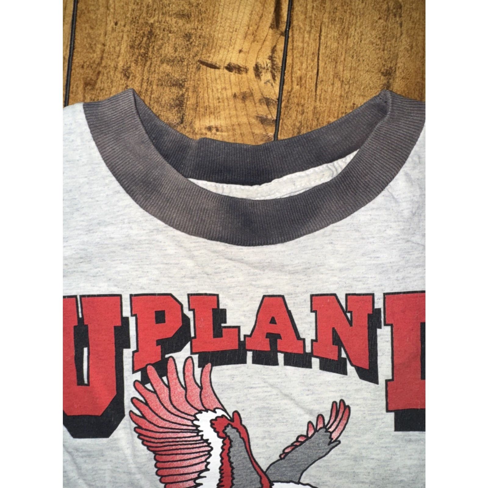 Vintage VINTAGE Upland Eagles PE T-Shirt Two Tone Ringer Gray Medium USA Made Heavyweight Cotton Mens Graphic Print 90s Athletic Vintage Size US M / EU 48-50 / 2 - 3 Thumbnail