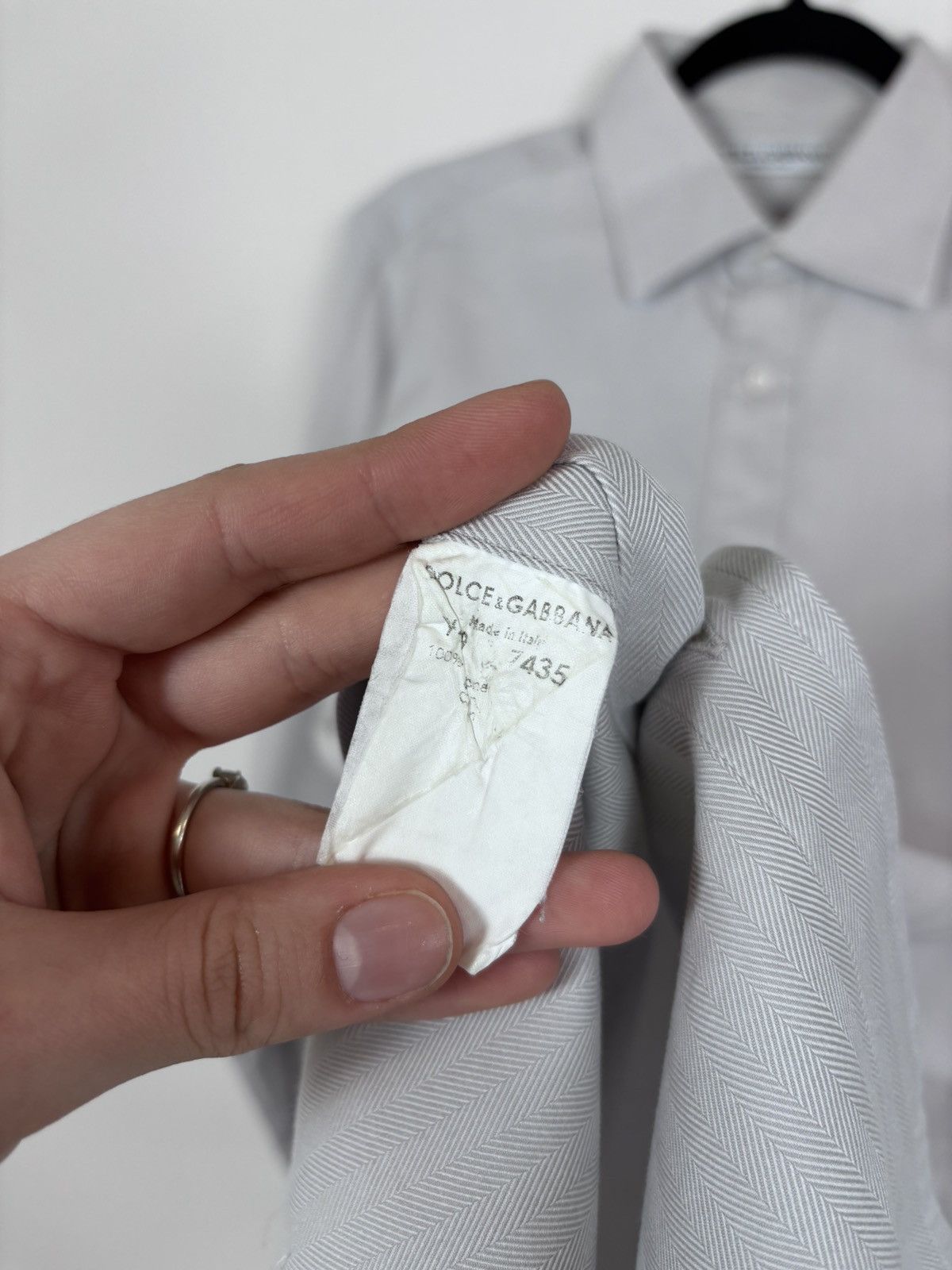 Dolce & Gabbana Dolce & Gabbana Men’s Herringbone Grey Button Up Shirt Size US L / EU 52-54 / 3 - 15 Thumbnail
