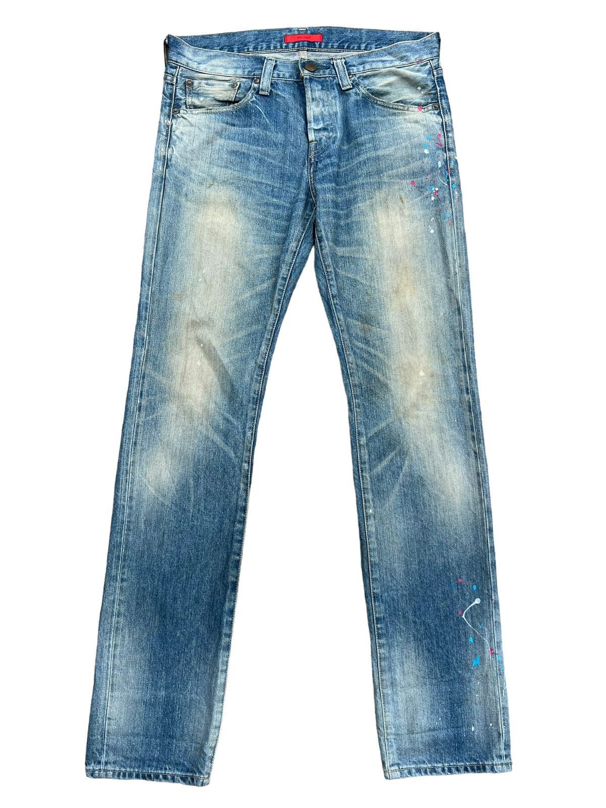 Japanese Brand Vintage Red Card Japan Faded Distressed Slim Fit Jeans 33x33 Size US 33 - 2 Thumbnail