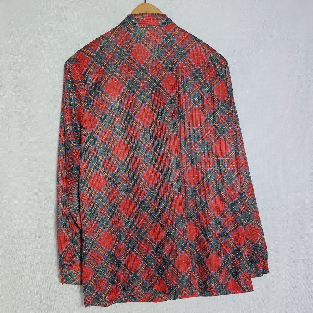 Other Vintage Phyllis Sidney XL Red Metallic Plaid Blouse with Bo Size XL / US 12-14 / IT 48-50 - 3 Thumbnail