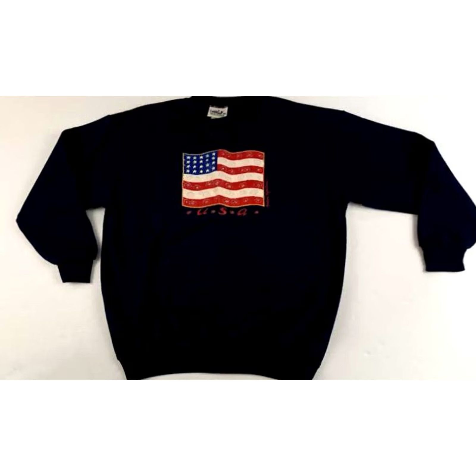Northern Reflections Northern Reflections USA Flag Puffy Print Navy Sweatshirt L Men Regular Pullover Blue Canvas All Seasons Size US L / EU 52-54 / 3 - 5 Thumbnail