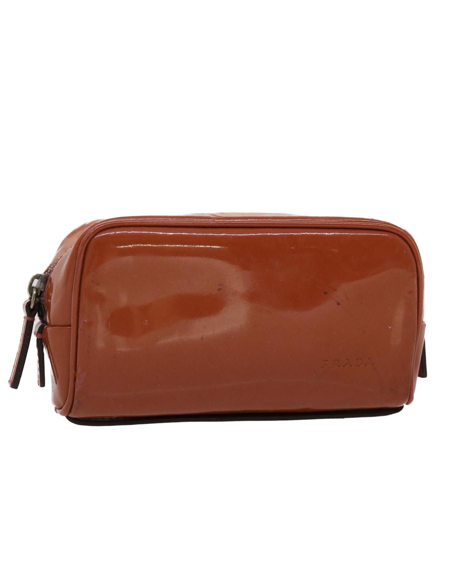 image of Prada Brown Enamel Pouch, Women's
