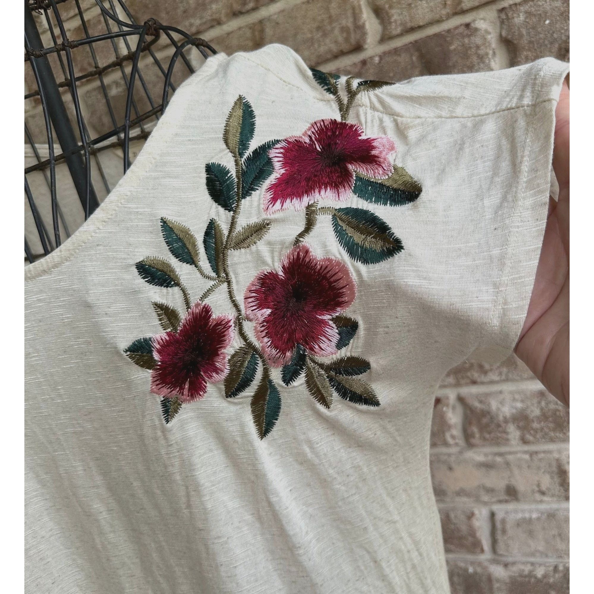 Other Adiva Embroidered Top Medium Cream Textured Floral Size M / US 6-8 / IT 42-44 - 3 Thumbnail