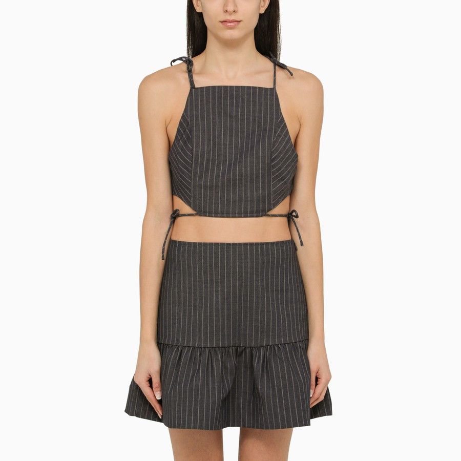Ganni o1d2blof0824 Pinstripe Top in Grey Size S / US 4 / IT 40 - 1 Thumbnail