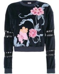 Chloe See by Chloe Floral Velour Crochet Sleeve Pullove Sweatshirt Size L / US 10 / IT 46 - 1 Thumbnail