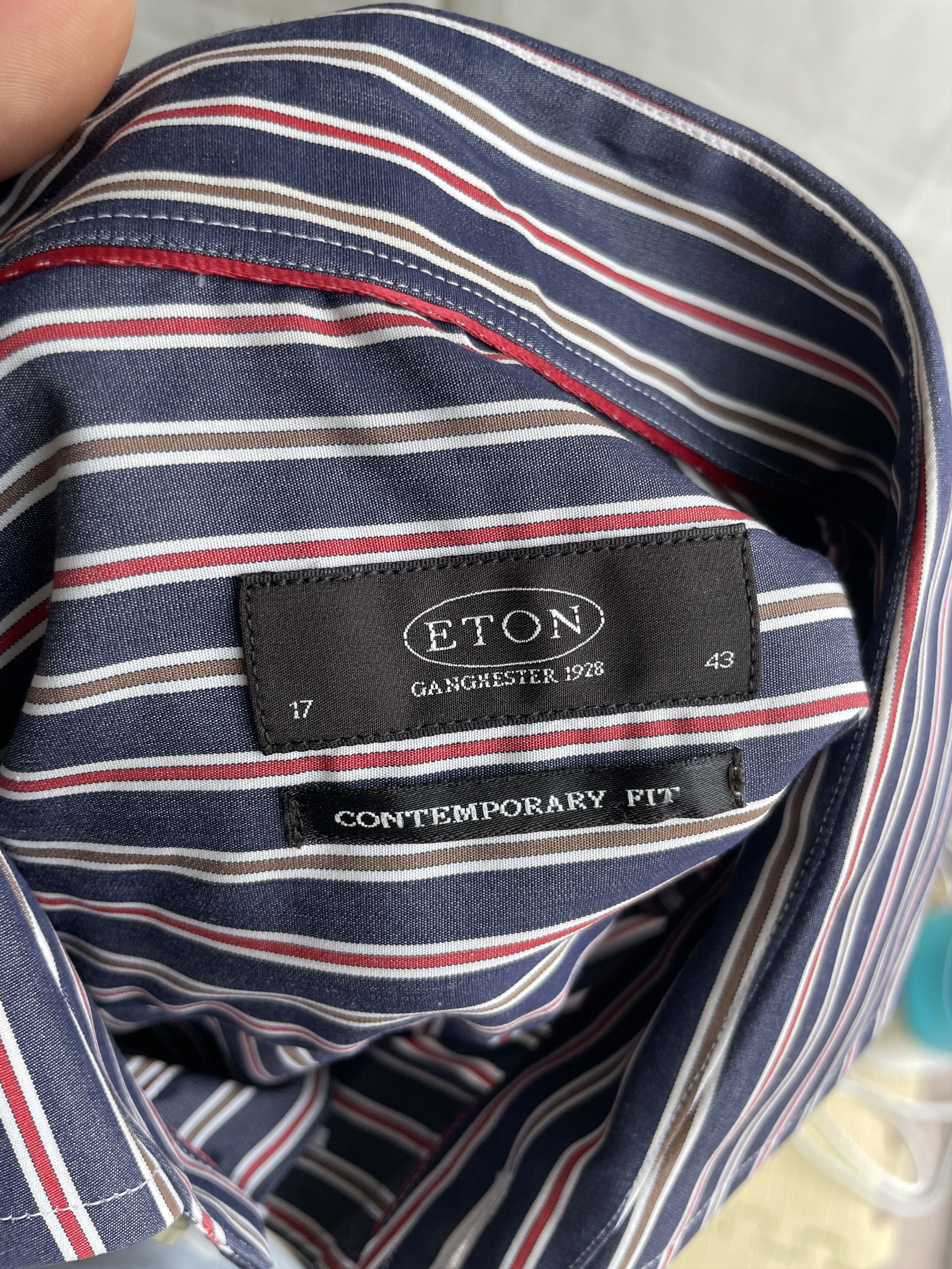 Eton Eton Ganghester Navy Striped Dress Shirt Size 43 Size 46R - 7 Thumbnail