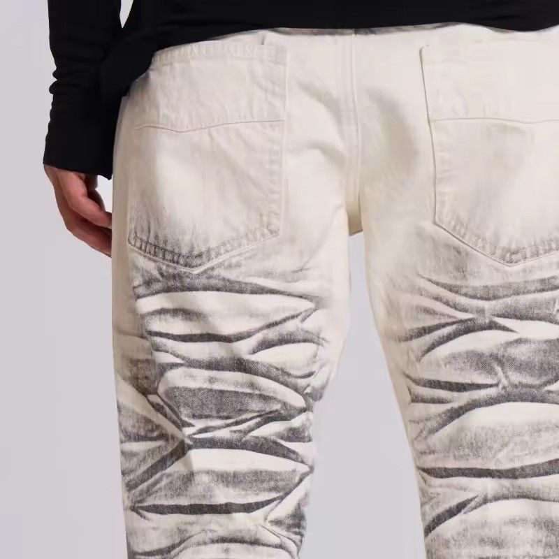 Jean Y2K Arctic White Drift Flared Trumpet Jeans Retro Washed Size US 35 - 3 Thumbnail