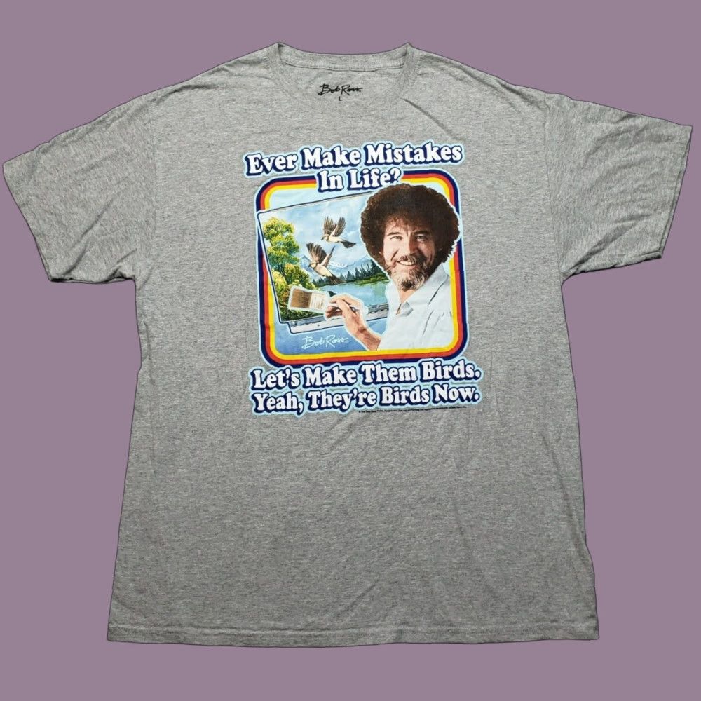 Vintage Bob Ross T-Shirt Mens L Gray Graphic Print Short Sleeve Round Neck Pullover Size US L / EU 52-54 / 3 - 1 Thumbnail