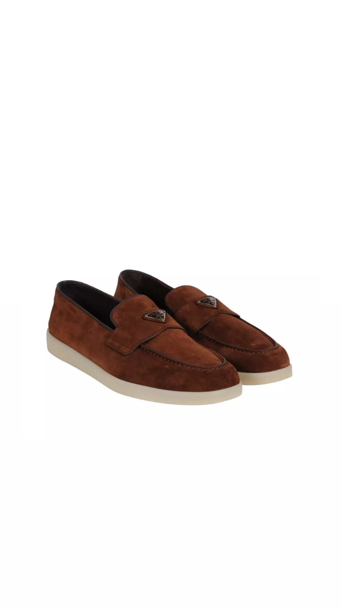 Prada Saint Tropez Suede Loafers Brown Triangle Size US 11 / EU 44 - 13 Thumbnail