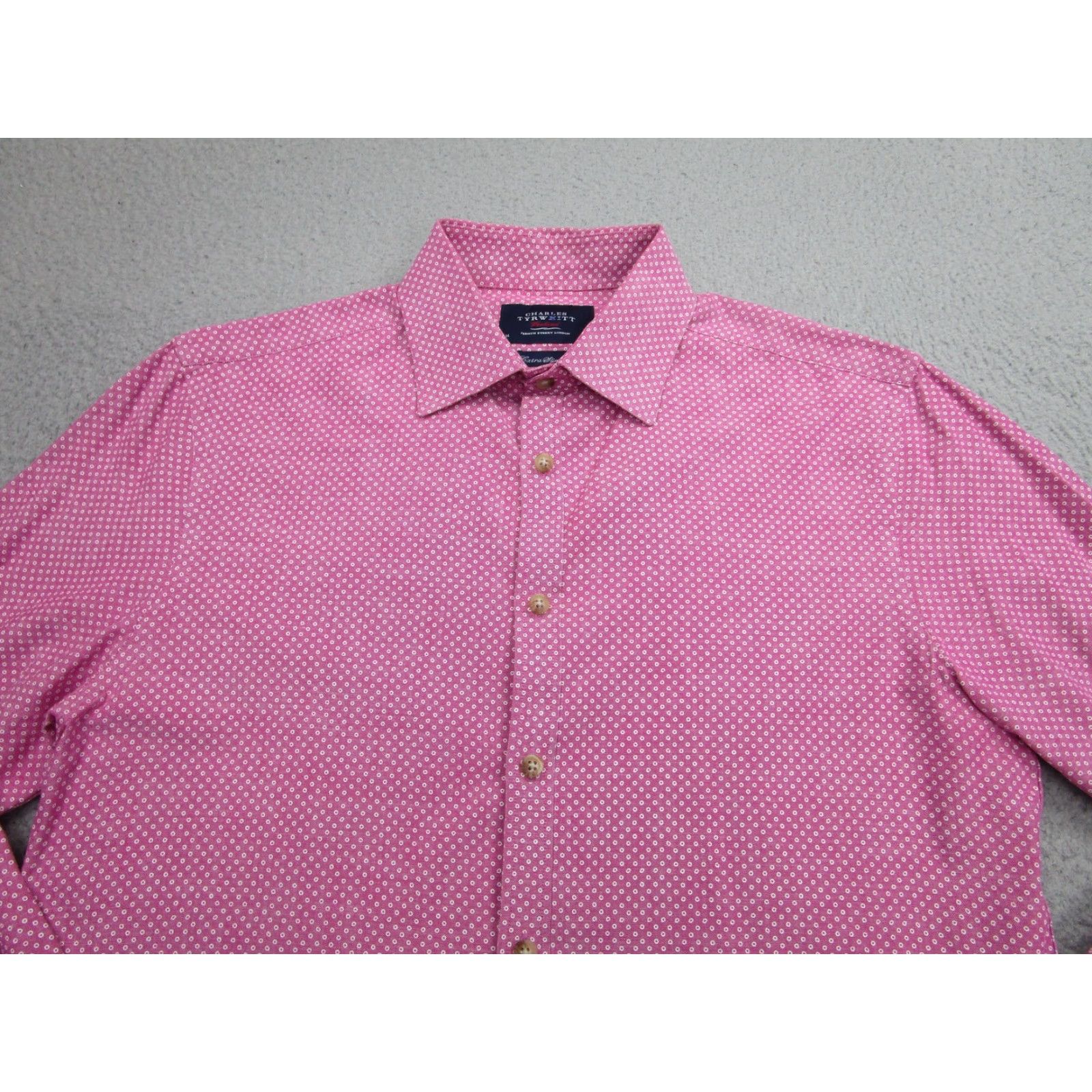 Charles Tyrwhitt VINTAGE Charles Tyrwhitt Shirt Mens Medium Pink Extra Slim Fit Microdot Long Sleeve Size US M / EU 48-50 / 2 - 2 Thumbnail