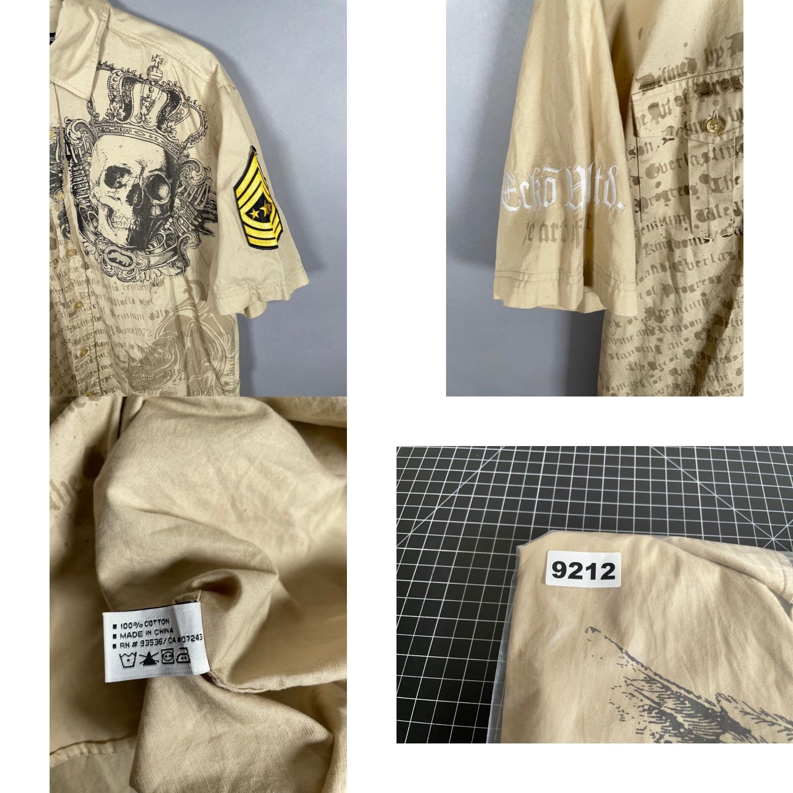 Ecko Unltd. VINTAGE Ecko Unltd. Skull Wings Military Shirt Adult Large Beige Geometric Hip Hop Mens Size US L / EU 52-54 / 3 - 8 Thumbnail