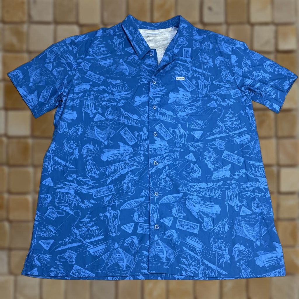 Vintage Columbia Shirt Adult XL Blue Boats And Fishermen Button-Up Short Sleeve Collared Outdoor Casual Mens Size US XL / EU 56 / 4 - 1 Thumbnail