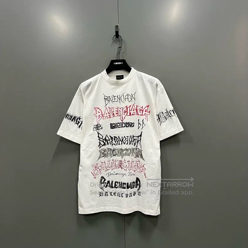 Balenciaga Balenciaga White Letter Printed Round Neck Short Sleeve Size US XS / EU 42 / 0 - 1 Thumbnail