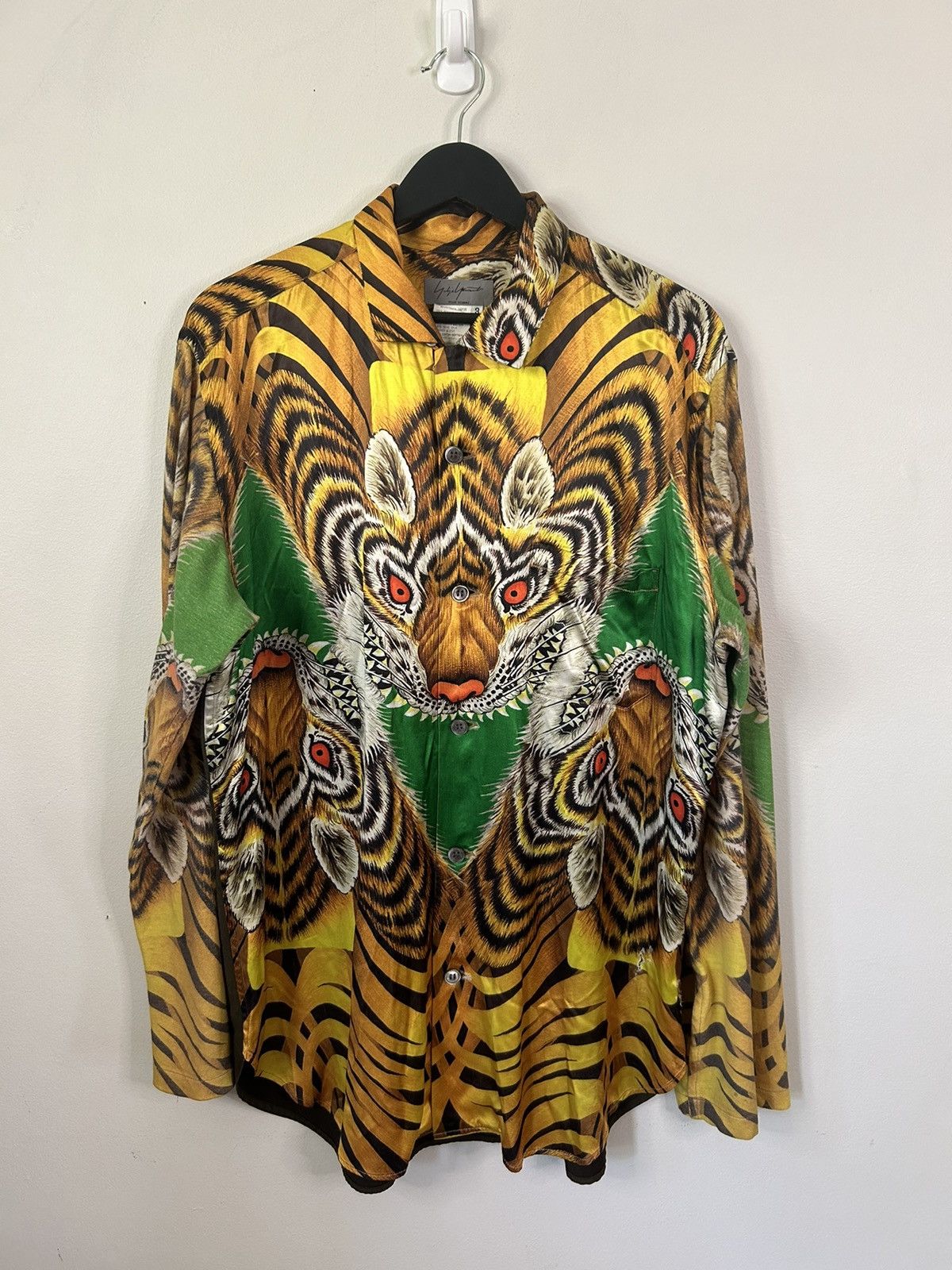 image of Yohji Yamamoto Aw2006-07 Psychedelic Tiger Button Down Shirt in Gold, Men's (Size Large)