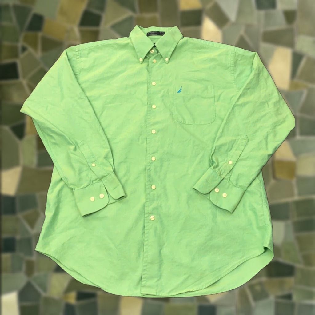 Nautica Nautica Shirt Mens Size 16.5 Green Button-Down Long Sleeve Oxford Vintage Casual Workwear Size US L / EU 52-54 / 3 - 1 Thumbnail
