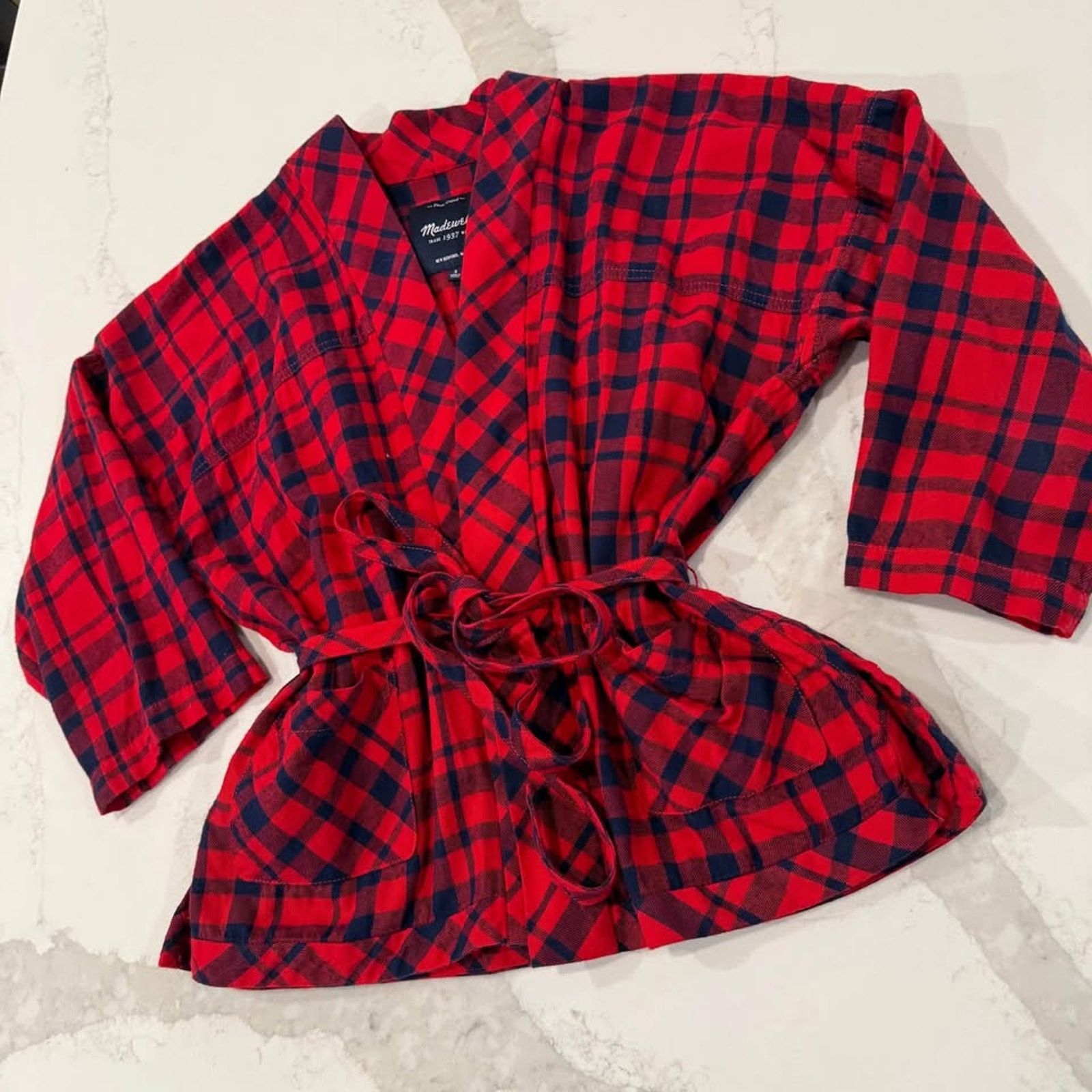 Madewell Madewell Plaid Kimono Style Tie Wrap Sweater Womens Small Size S / US 4 / IT 40 - 2 Thumbnail