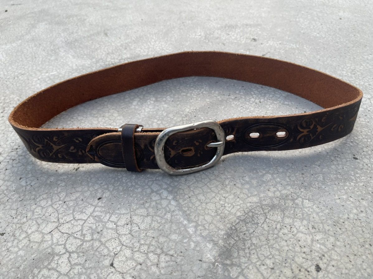 Genuine Leather Men Crafted Leather Belt W32-33 Made in Japan Size 32 - 2 Thumbnail