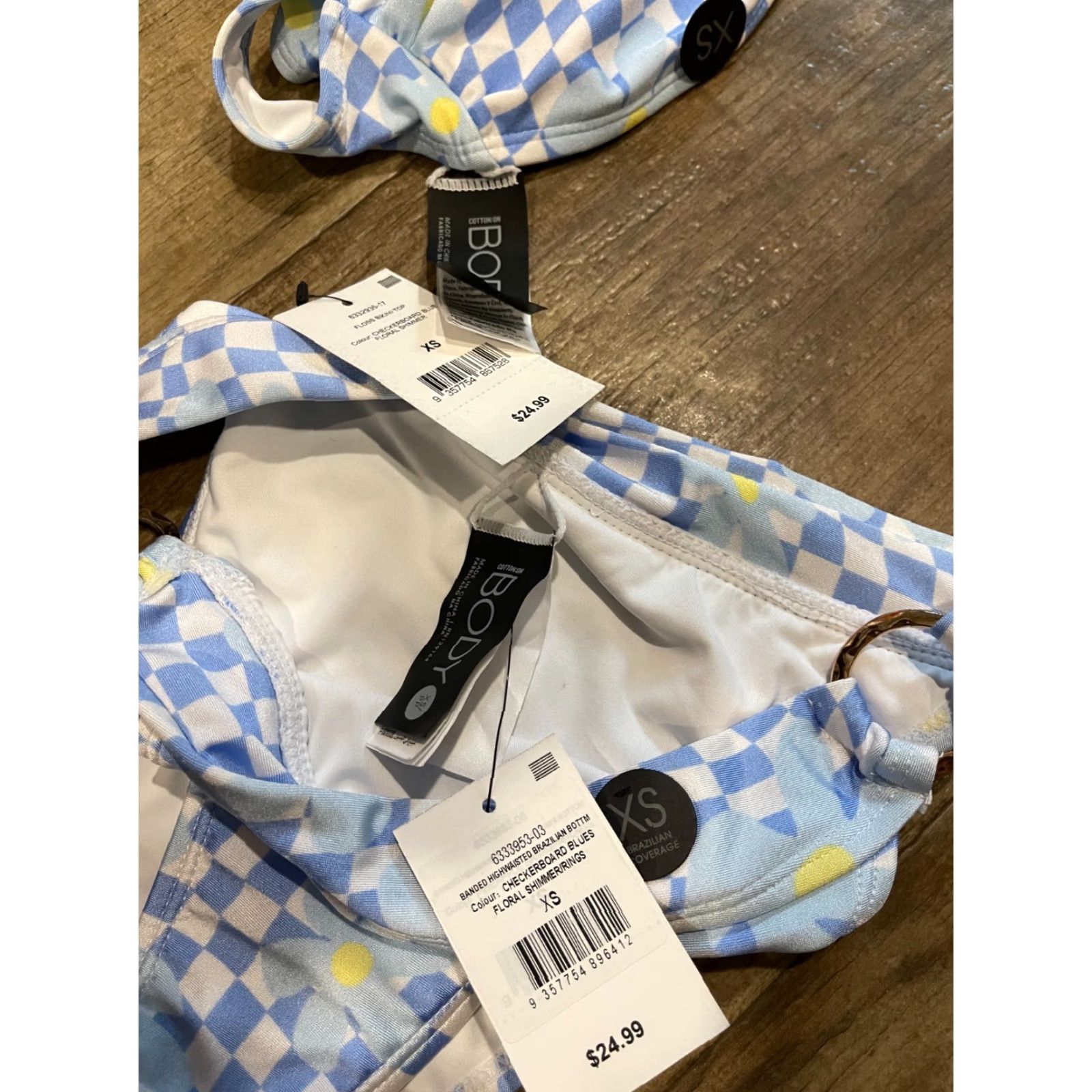 Cotton On Cotton On Bikini Top Women XS Blue Floss Cheker Board Floral Bathing Suit Set Size XS / US 0-2 / IT 36-38 - 4 Thumbnail
