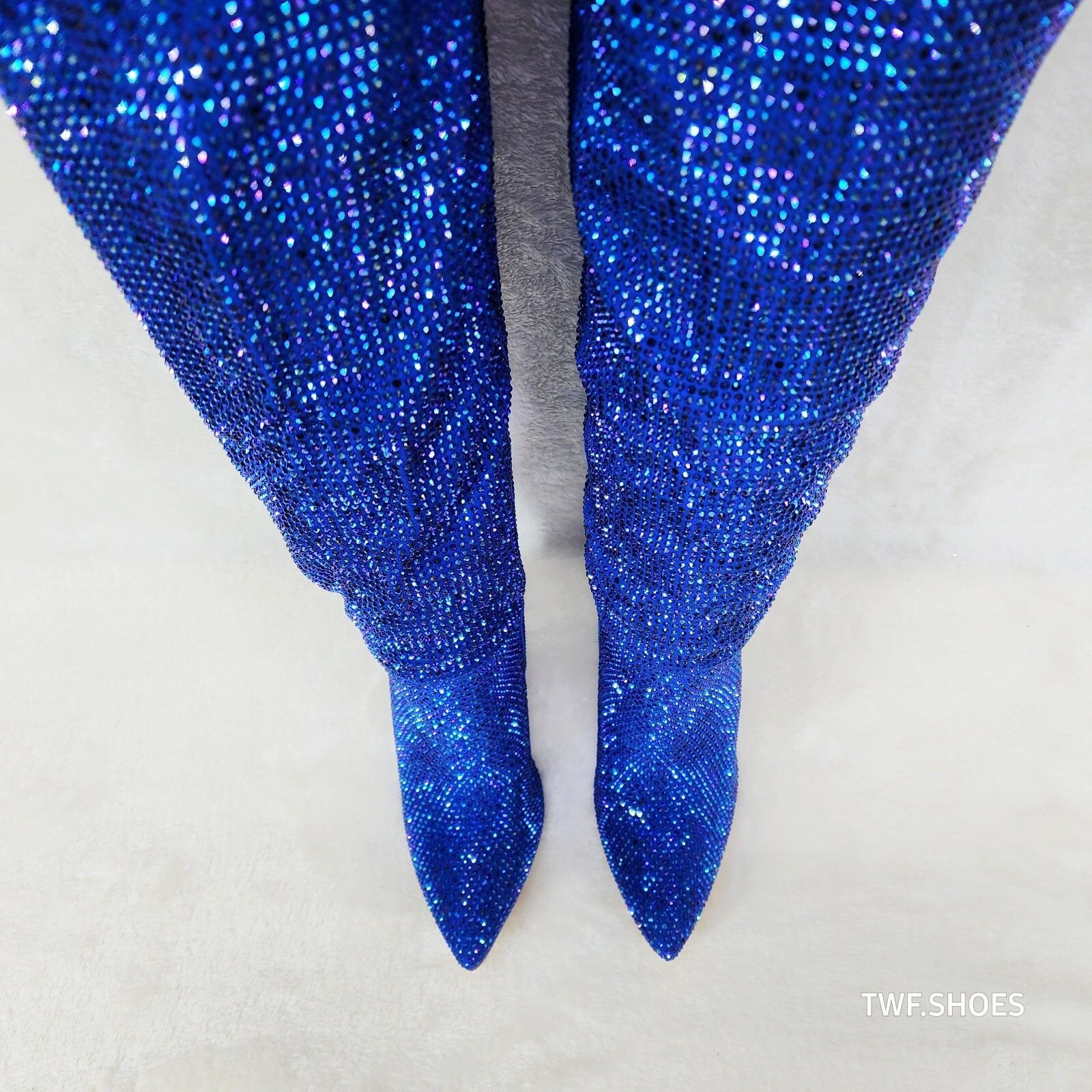 Other New Year Party Blue Rhinestone Thigh boots 4.25" Heels Party Size US 7 / IT 37 - 4 Thumbnail