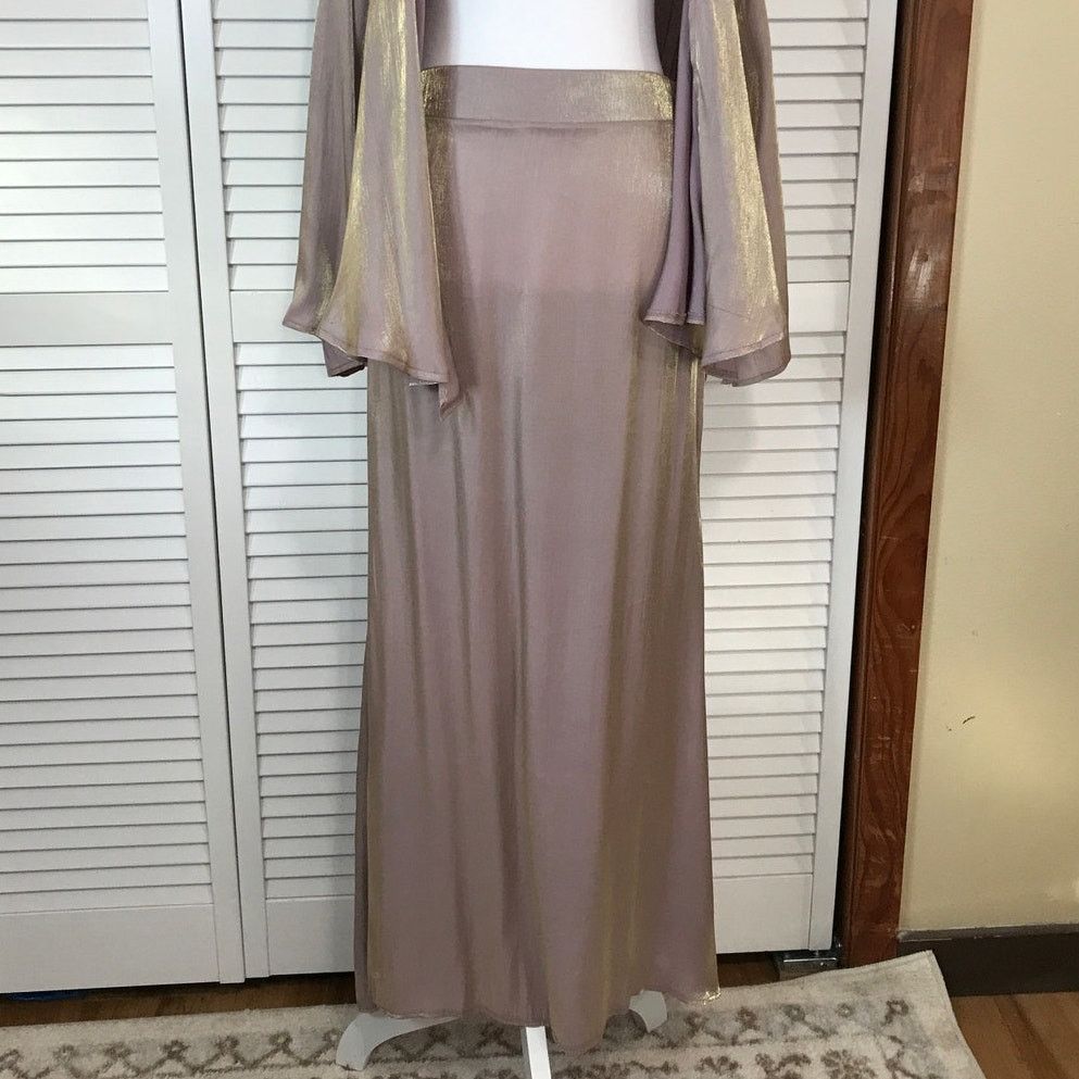 Other Elegant Taupe Metallic Silky Long Sleeve Set A-line Maxi M/L Size M / US 6-8 / IT 42-44 - 4 Thumbnail
