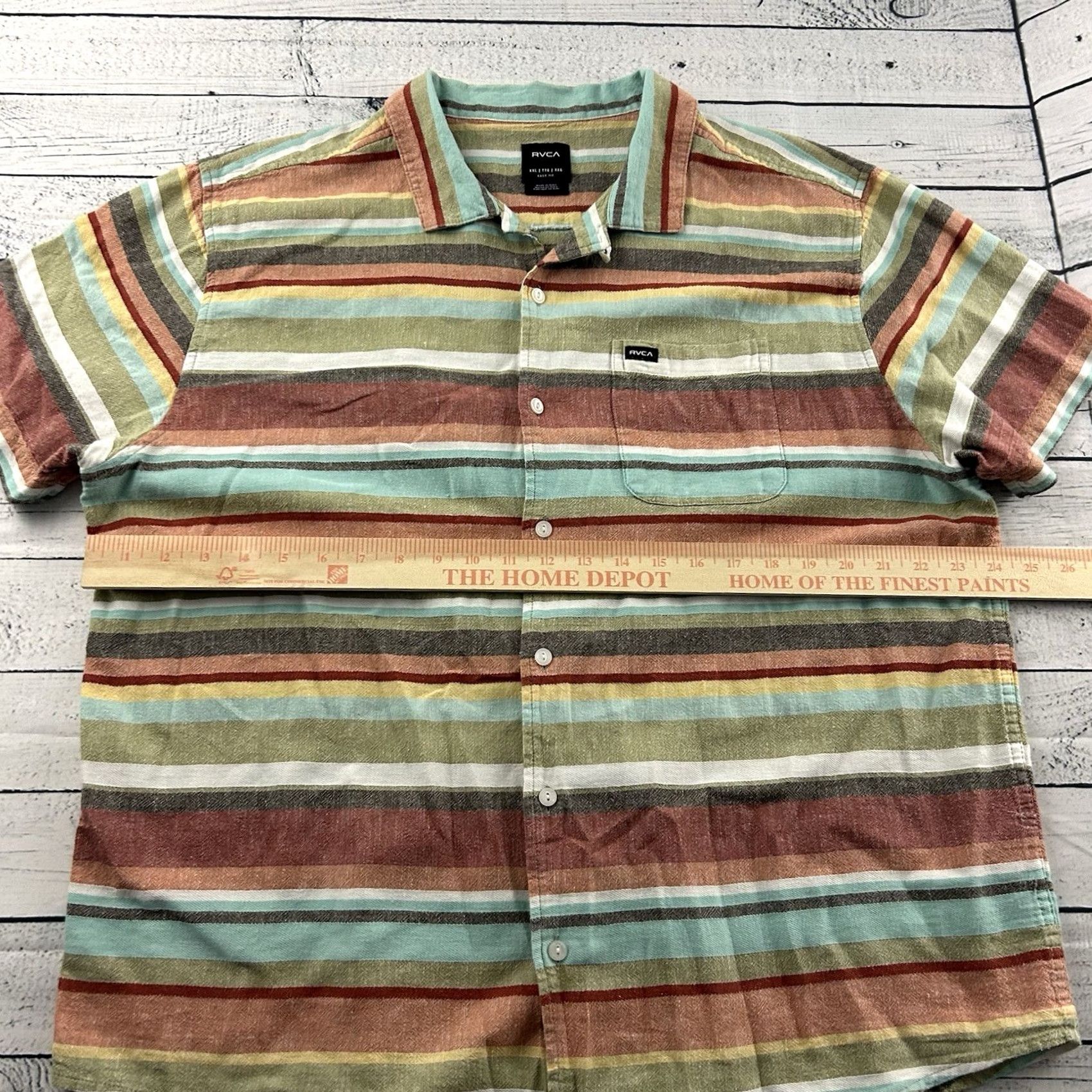 RVCA RVCA Striped Short Sleeve Button Front Shirt Multicolor Pocket Mens XXL Size US XXL / EU 58 / 5 - 5 Thumbnail