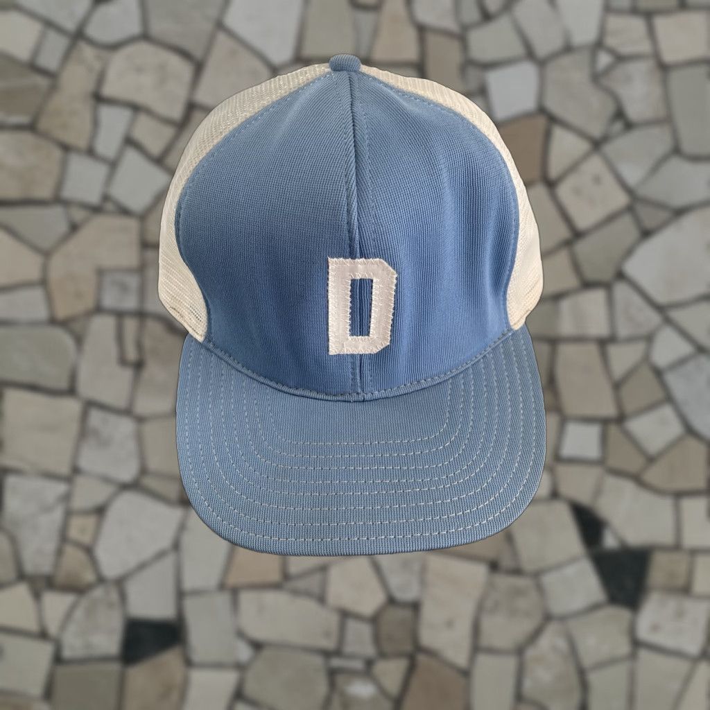 VINTAGE Trucker Hat Cap Men M/L Blue 80s Americana Adjustable Mesh