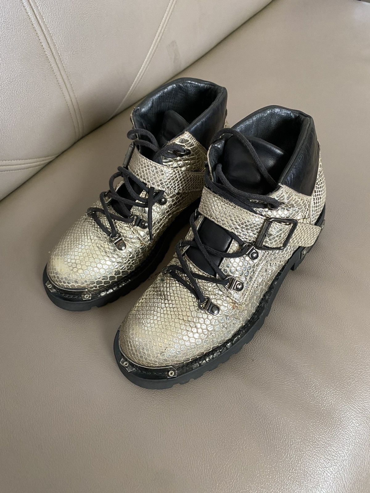Moschino Moschino metallic gold pyhton embossed leather ankle length Size US 7.5 / EU 40-41 - 2 Thumbnail