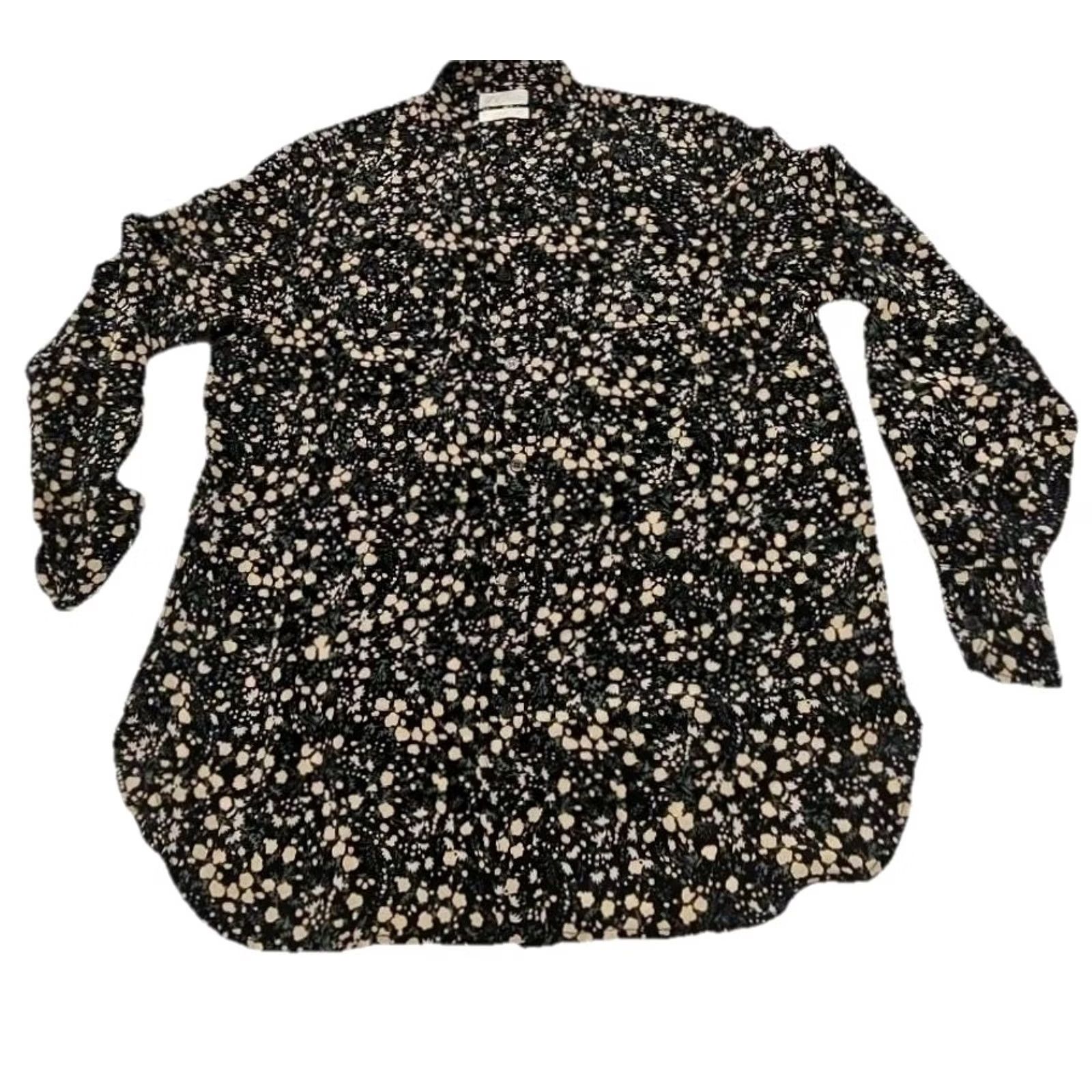 J.Crew J.CREW Blouse Silk Black Floral Button Front Women 10 Long Sleeve Collared Pattern Floral Lightweight Regular Size L / US 10 / IT 46 - 5 Thumbnail