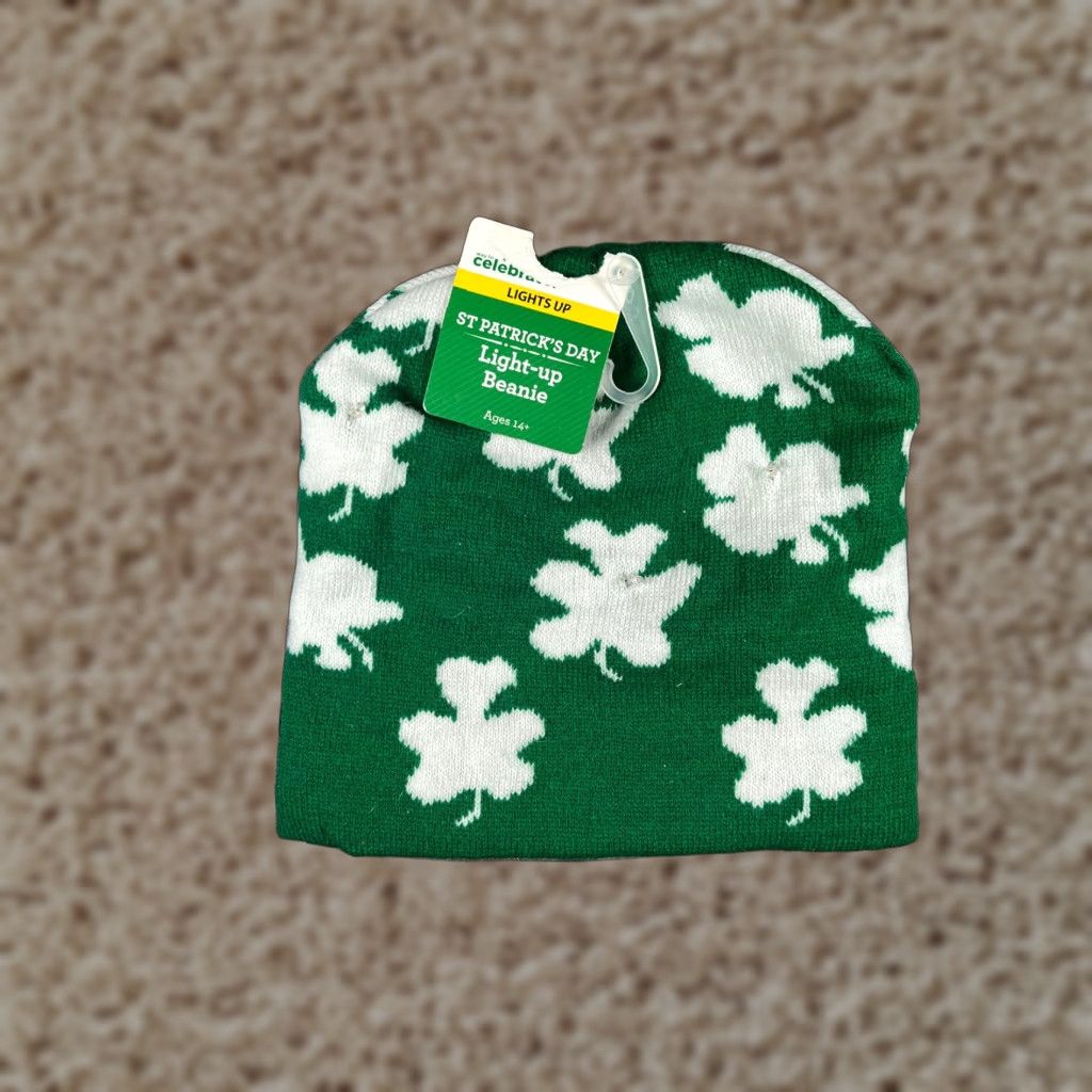 Vintage St Patrick's Day Light Beanie Toque Adult Clover Green Knit Acrylic READ NEW Unbranded Beanie Mens Womens Holiday Green Knit Adult One Size Size ONE SIZE - 1 Thumbnail