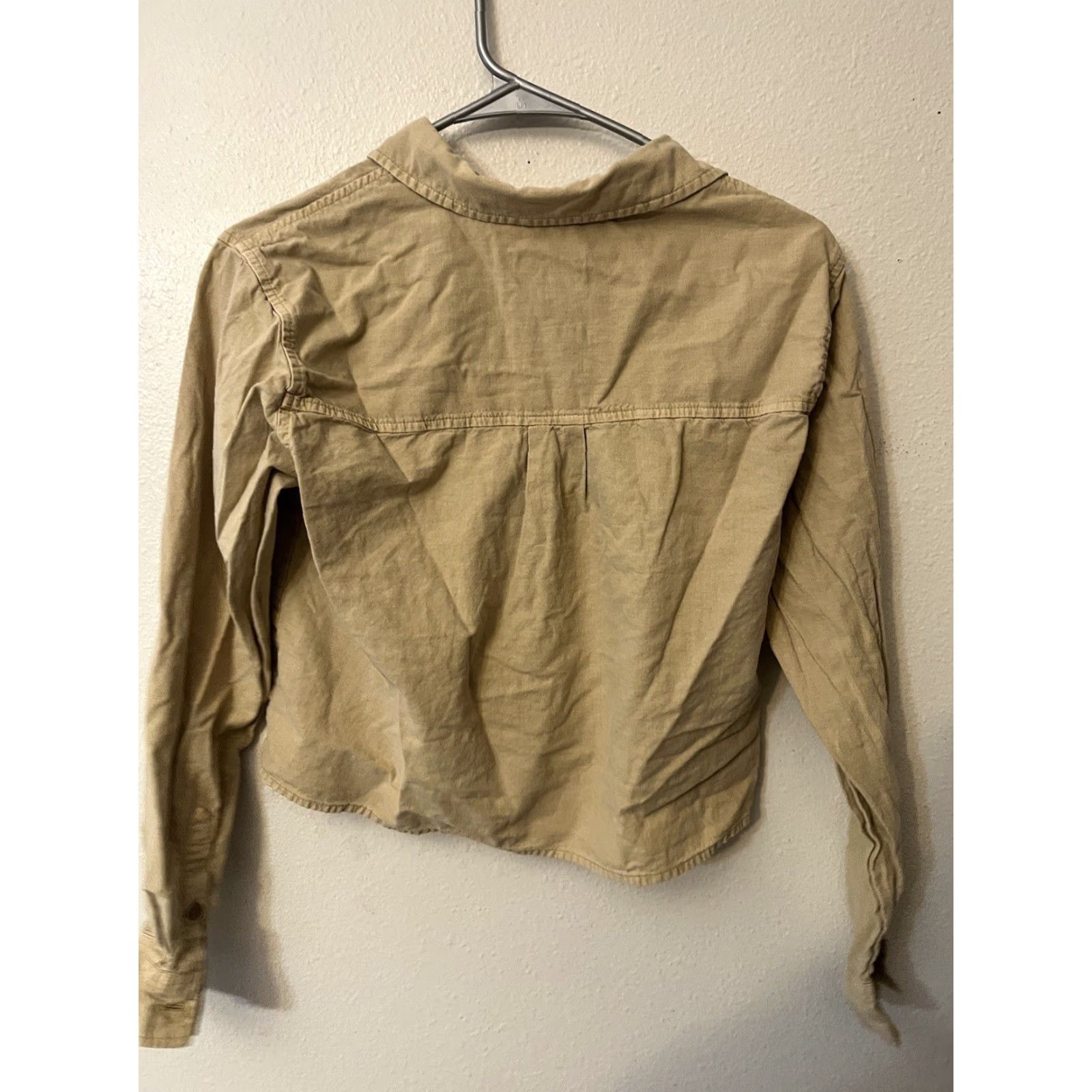 Vintage Universal Thread Cropped Top Size S Beige Cotton Linen Women's Long Sleeve Casual Spring Summer 2020s Theme University Size S / US 4 / IT 40 - 2 Thumbnail