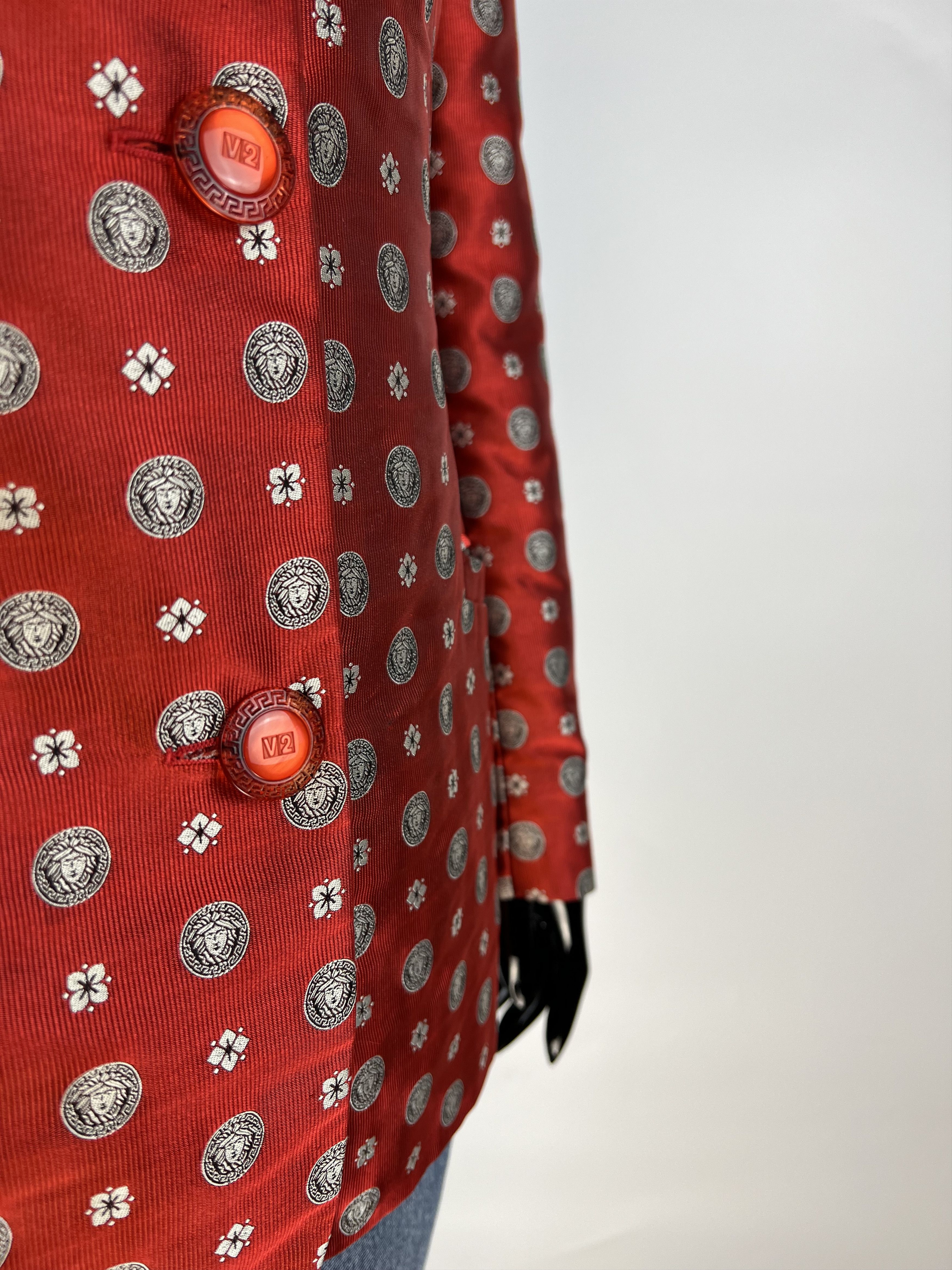Versace Classic V2 Medusa Logo Full Print Silk Blazer US6