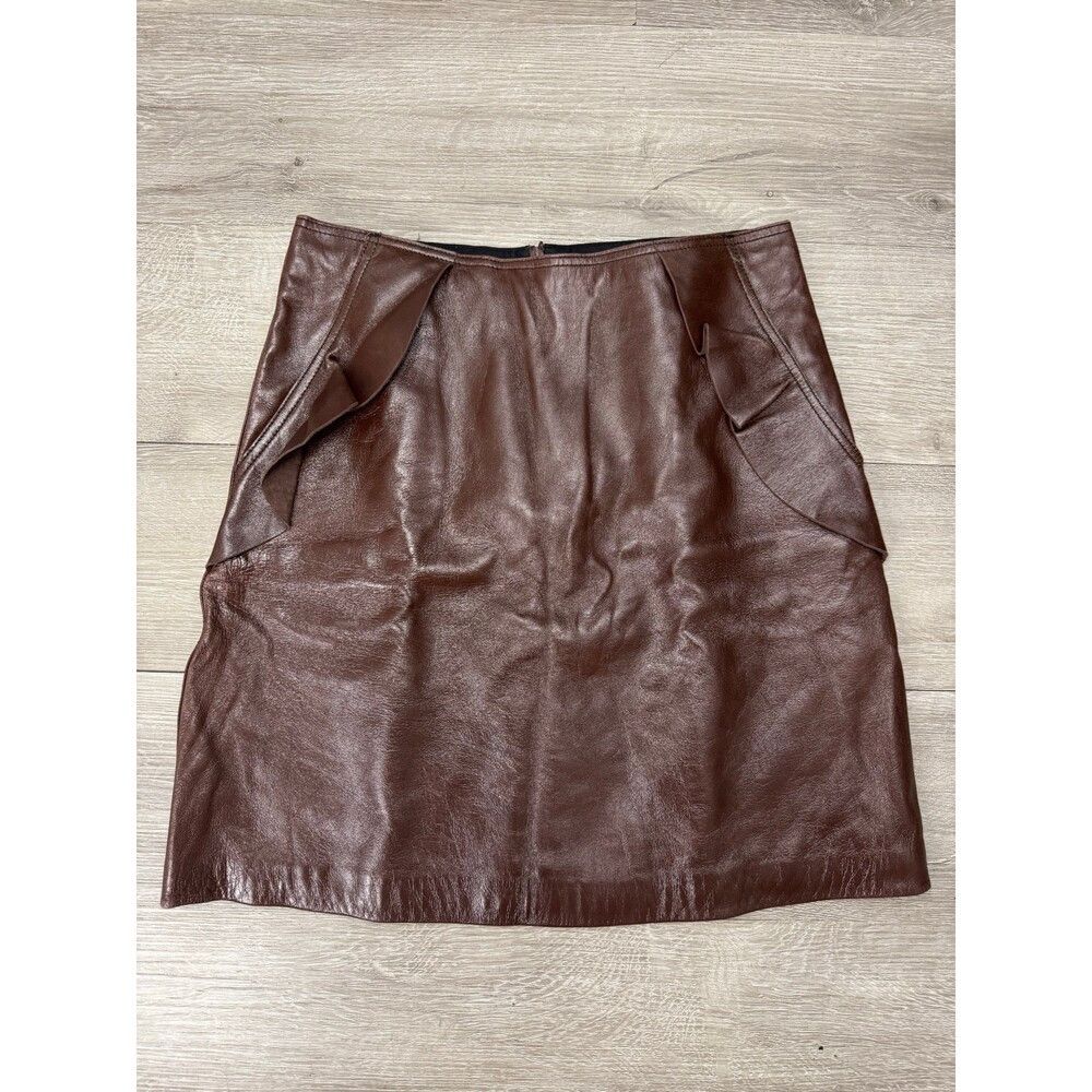 Sandro Sandro Brown Leather Mini Skirt High Waist Pockets Size 1 Size 26" / US 2 / IT 38 - 1 Thumbnail