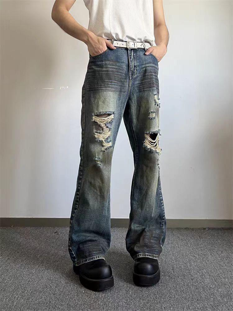 Japanese Brand × Jean Vintage Dirty Dye Hole Breaking Loose Wide Leg Street Jeans Size US 34 / EU 50 - 4 Thumbnail