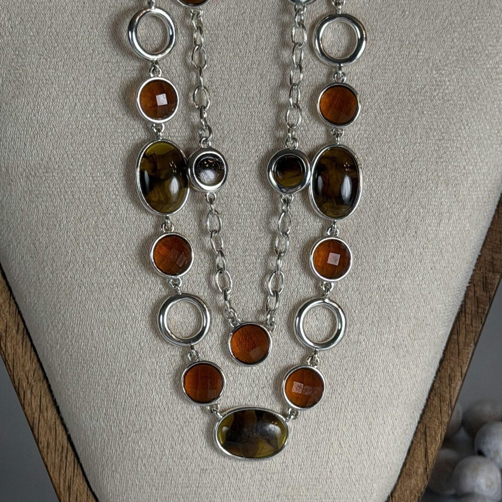 Monet VTG 1980 Monet Earth-Tones Faceted Bead 16" Layered Necklace Size ONE SIZE - 3 Thumbnail