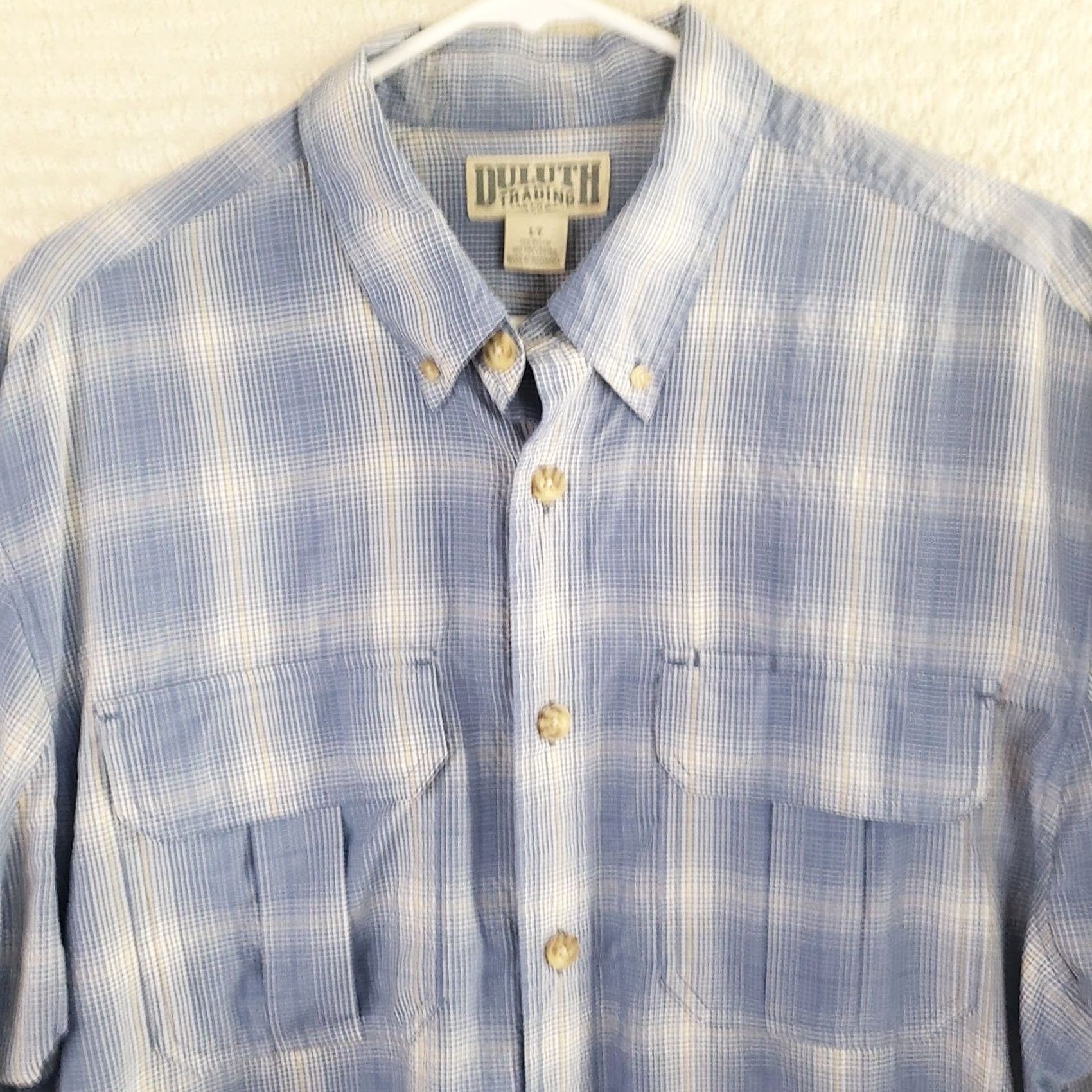 Vintage Duluth Shirt Button-Up Plaid Blue Short Sleeve Mens Large Tall LT Nylon Pocket Logo Casual Outdoor Fishing - Men’s Button-Front Front Pocket Size US L / EU 52-54 / 3 - 2 Thumbnail