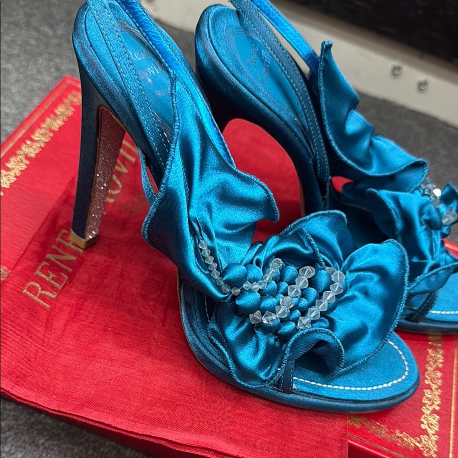Rene Caovilla NWT Rene Caovilla Blue Satin Women's Shoes Size 37.5 US 7.5 Size US 7.5 / IT 37.5 - 4 Thumbnail