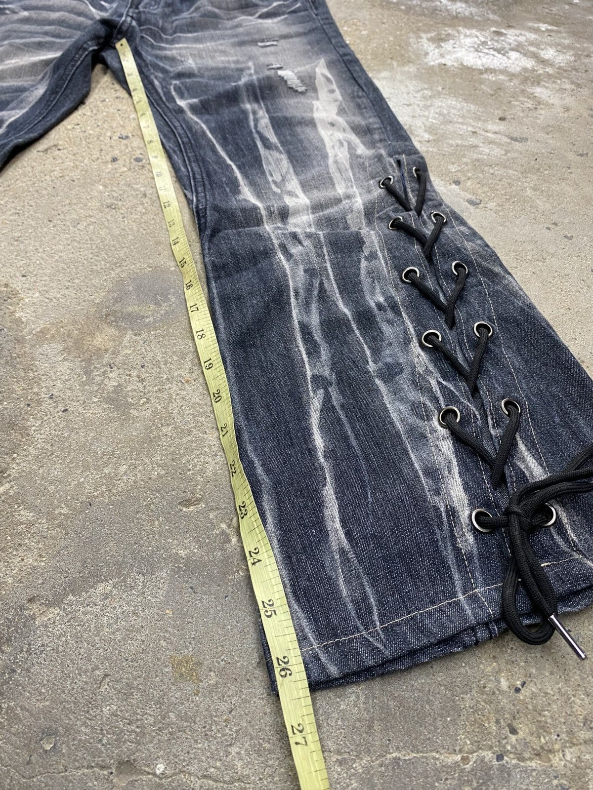 Japanese Brand Black baccara side laced jeans wash Size US 29 - 19 Thumbnail