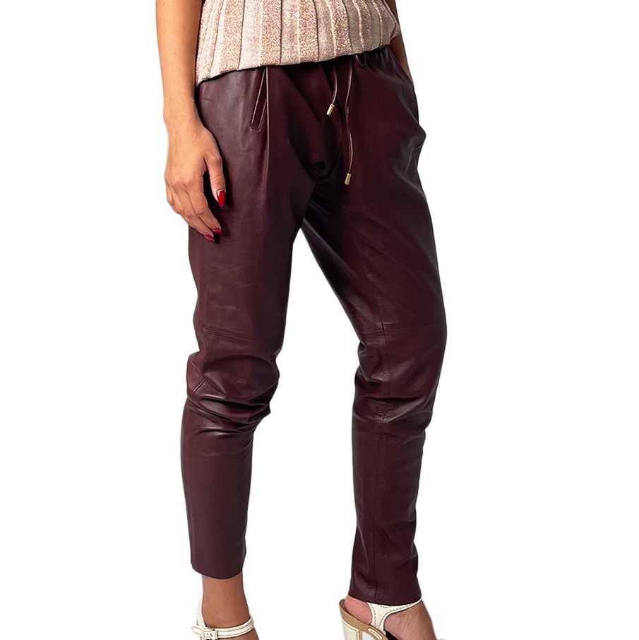 Gucci GUCCI lined burgundy / maroon brown soft leather pants Size 27" / US 4 / IT 40 - 3 Thumbnail